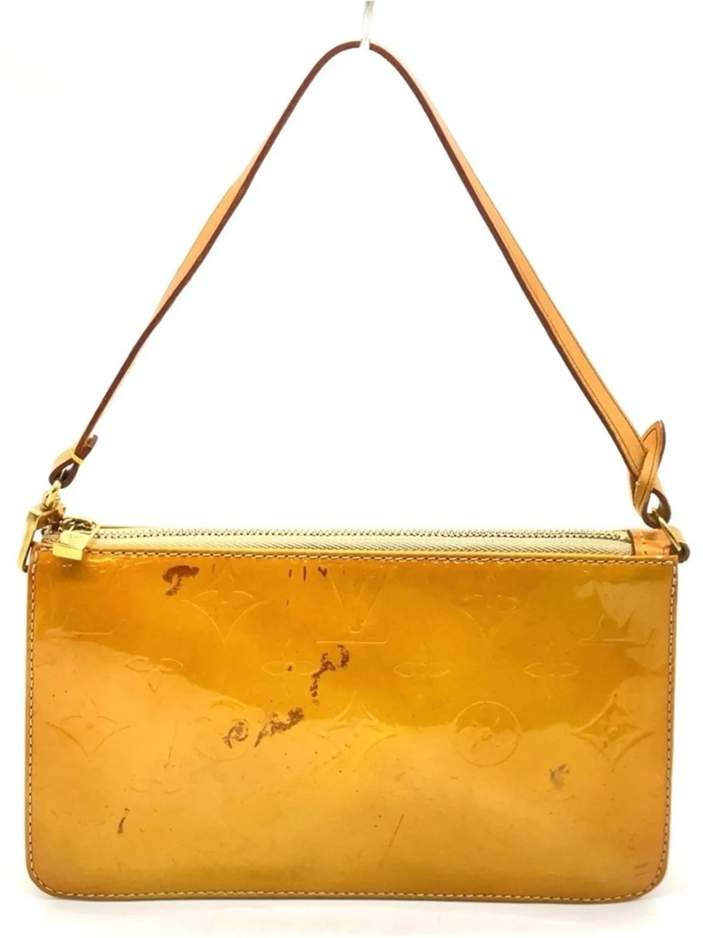 Auth Louis Vuitton Vernis Yellow Lexington Pouch Handbag W/ Box